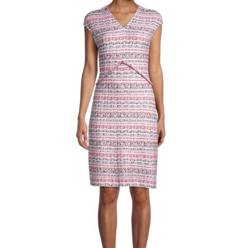 St. John Pink and White Striped Tweed Sheath Dress